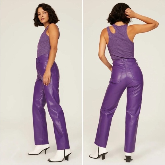 AGOLDE 90s Pinch High Rise Faux Leather Pants Purple Straight High Rise 30 - Picture 6 of 10